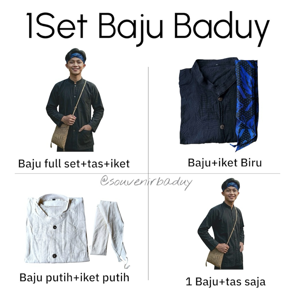 Set Baju Adat Baduy Luar Pria Dewasa Lengkap Iket dan Tas