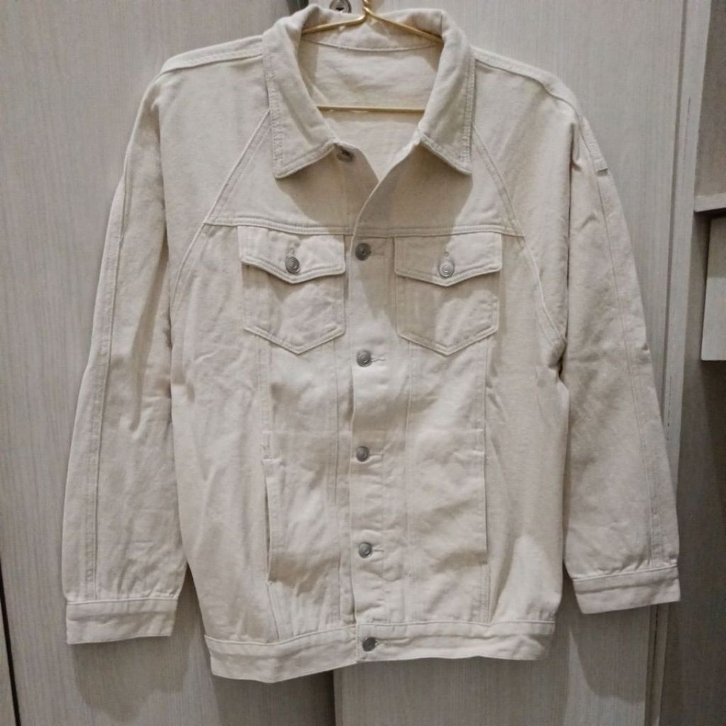 Jaket Jeans Cream Cewek Cowok / Denim Keren Korea