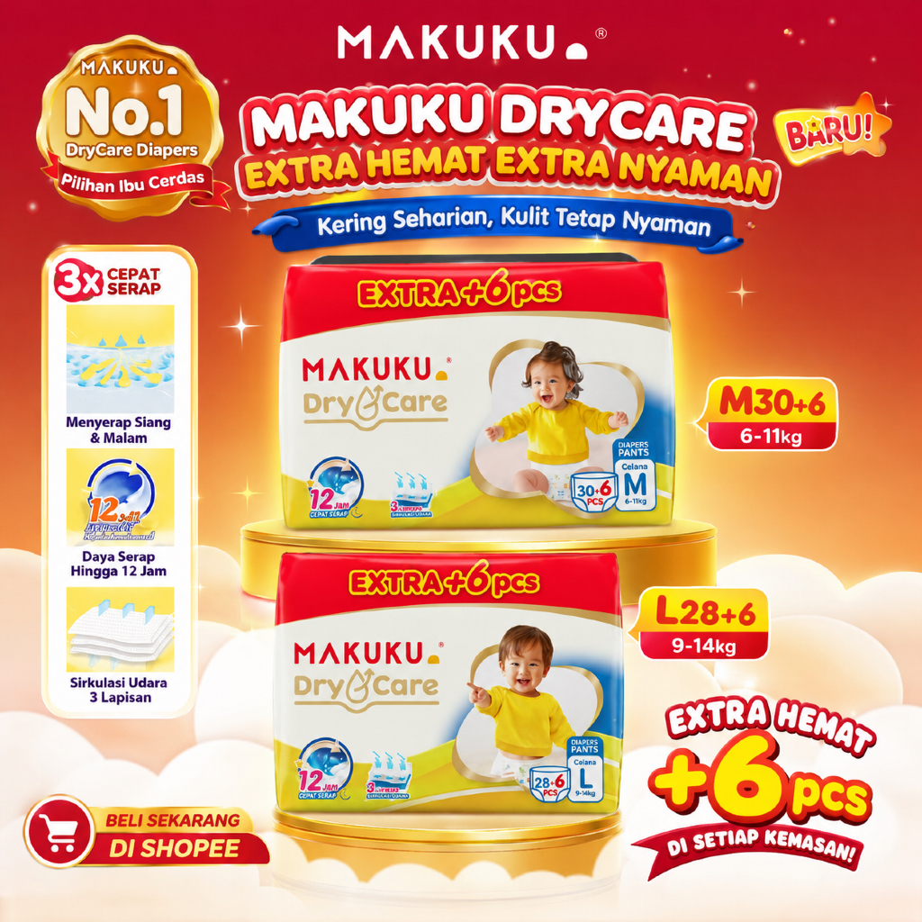 [ EXCLUSIVE JANUARI ] POPOK DIAPERS MAKUKU DRY CARE M30+6 L28+6