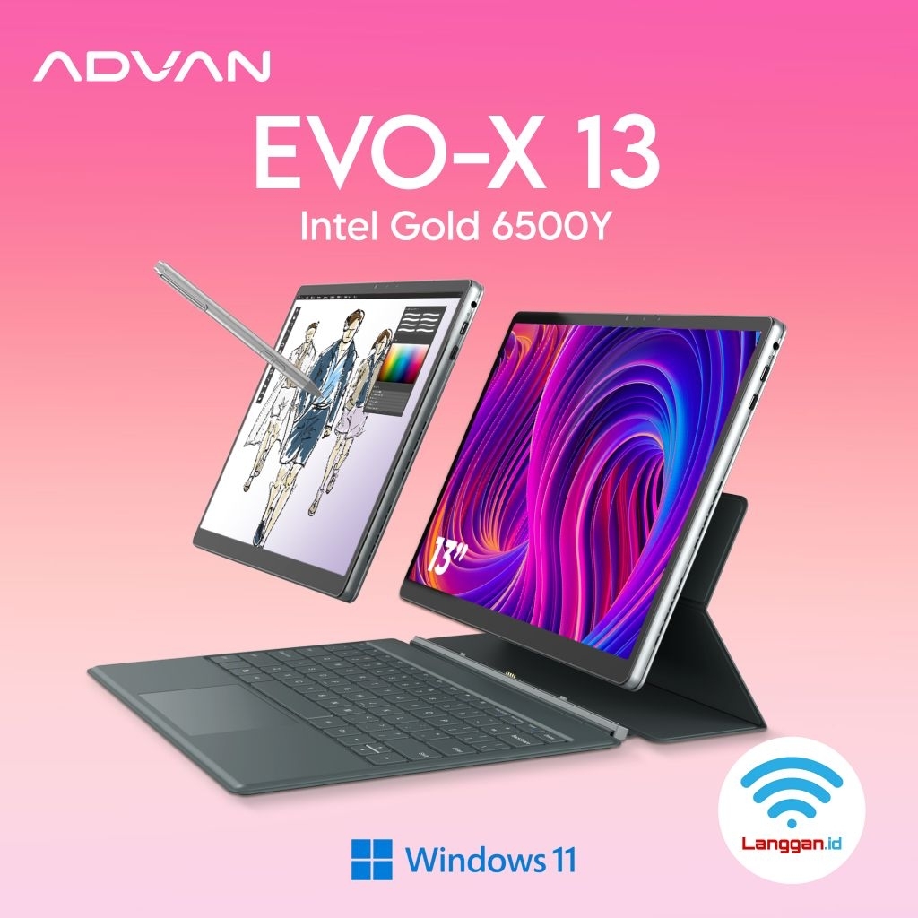 Advan Evo X 13 inch Intel 6500Y Ram 12GB Storage 256GB Windows 11 Laptop 2 in 1 Tablet Windows Advan