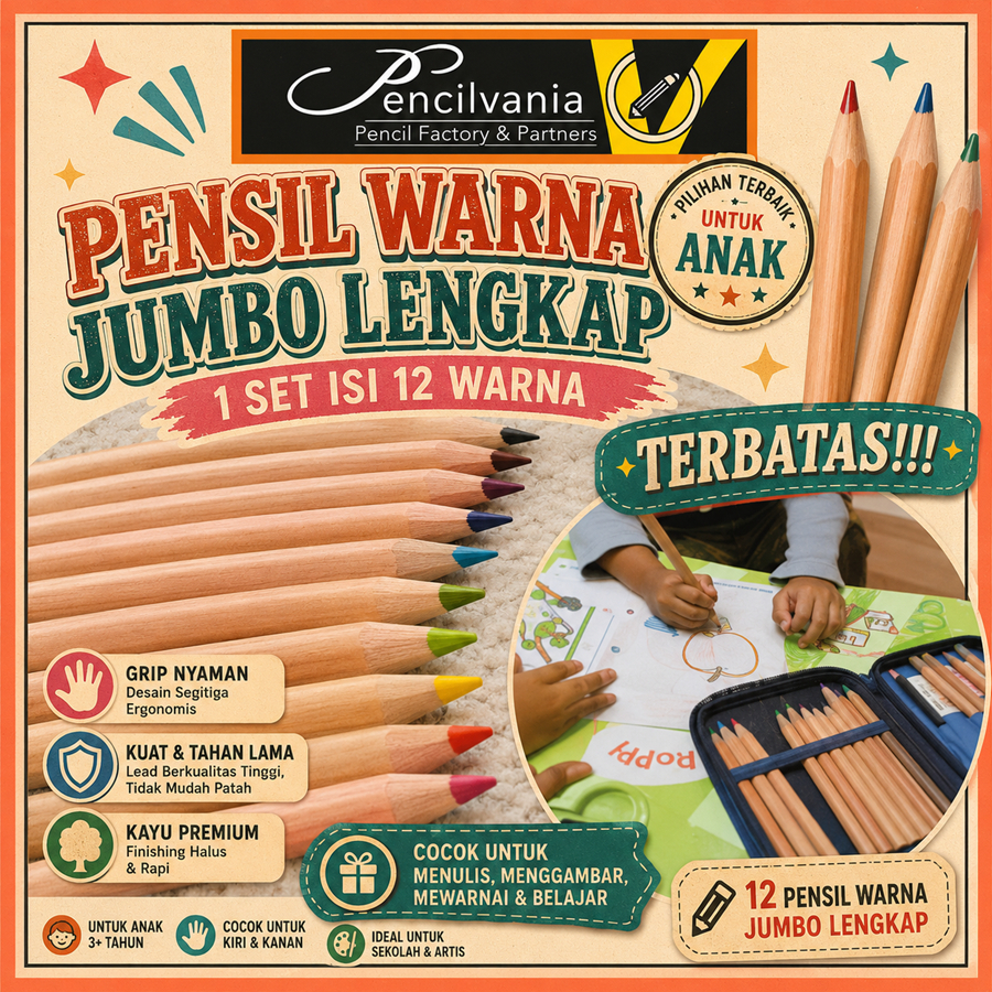 JUAL PENSIL WARNA JUMBO BAGUS LENGKAP 1 SET  Pencil PENSIL Triangular Sisa Export segitiga Import Er
