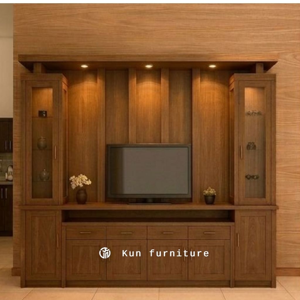 Bufet Tv Lemari Tv Penyekat Ruangan Partisi Kayu Jati Minimalis Jumbo