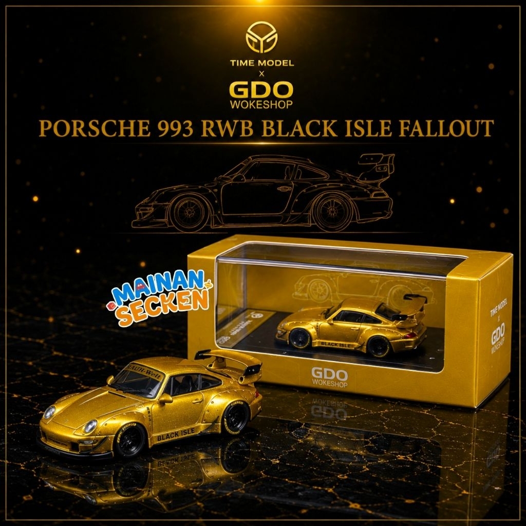 Time Model x GDO Wokeshop Diecast 1:64 Porsche RWB 993 Gold BLACK ISLE FALLOUT VERSION - BOX SEGEL