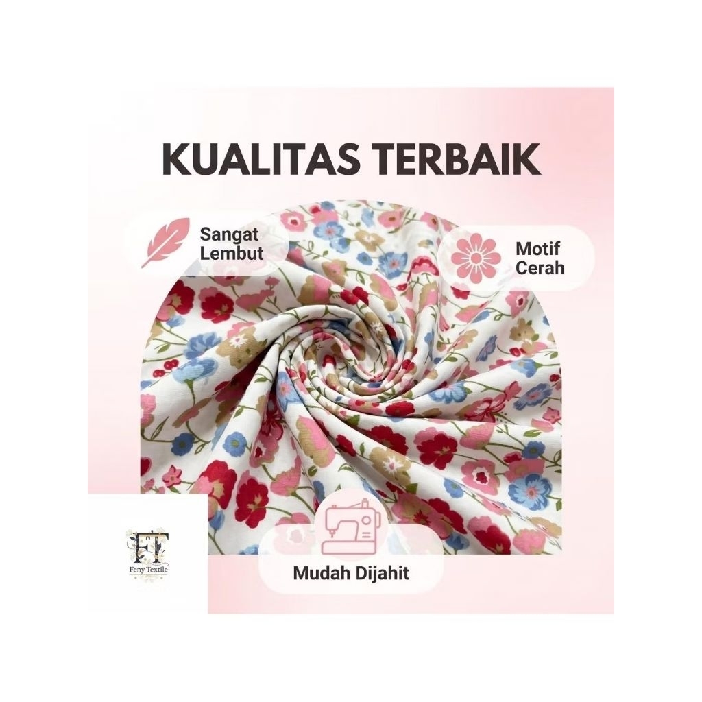 Kain | Katun Rayon Viscose Motif Premium | Harga Per 0.5 M | Bahan Dress Setcel Daster Piyama Tunik 
