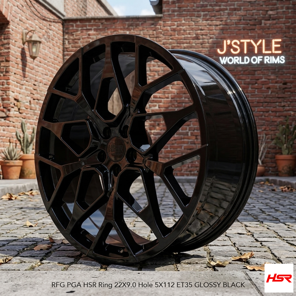 VELG MERCEDES BENZ & BMW HSR FORGED RFG PGA RING 22X9 PCD 5X112 ET35 GLOSSY BLACK