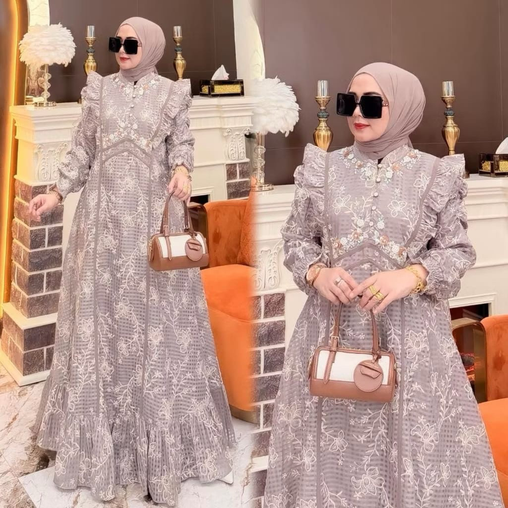 Zifa Fashion || Cod || Renata Dress By Asopuroh || Gamis Set Pashmina Model Terbaru Ld 110cm Pb 140c