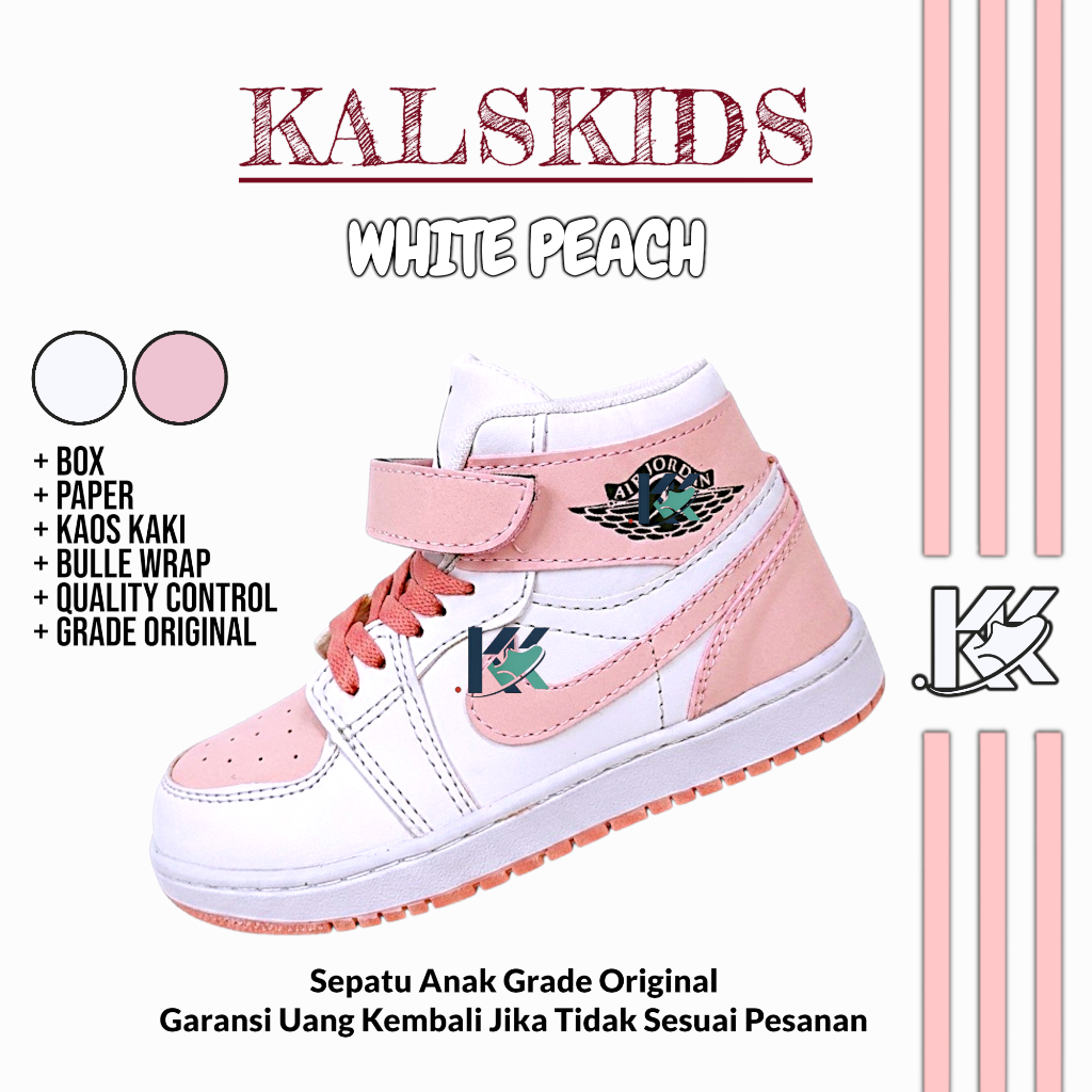 Sepatu Sneakers Anak Perempuan Cewek Jordan Peach Grade Original Premium Quality BNIB Umur 1 2 3 4 5