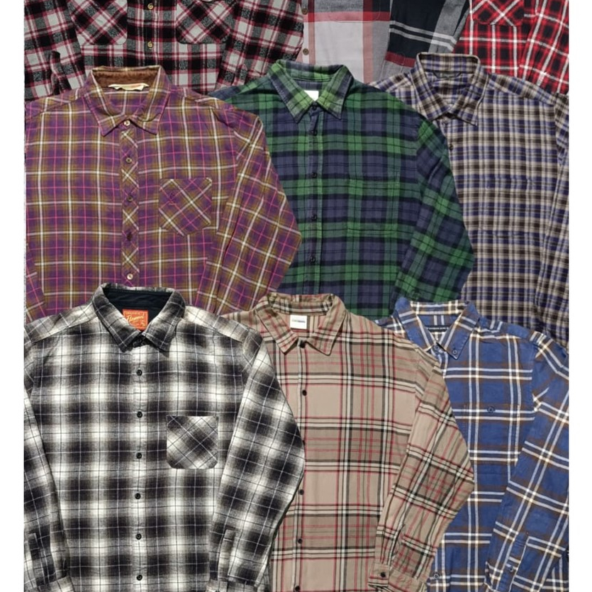 kemeja flanel veterano pria lengan panjang branded