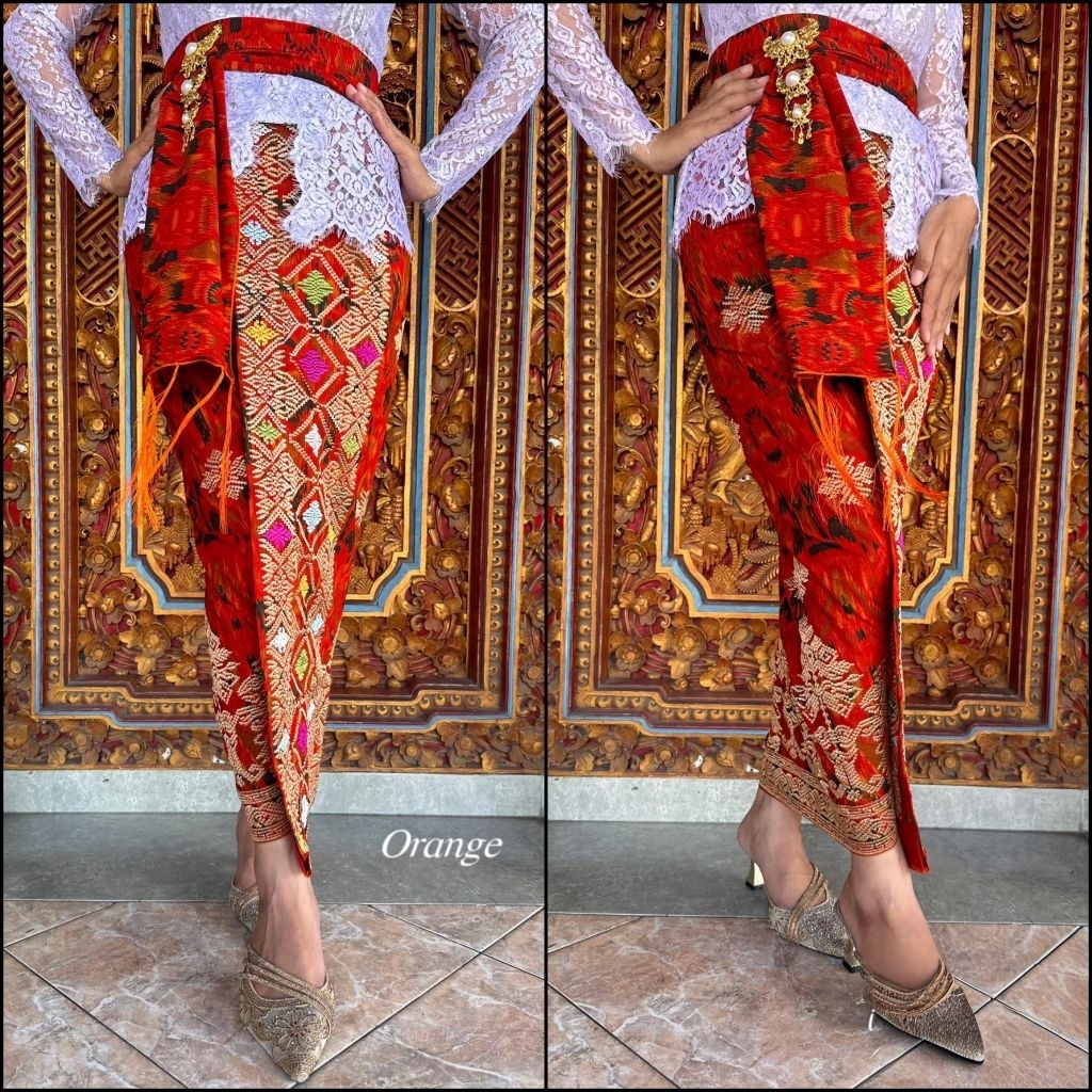Kamen Katun Lembaran Set Selendang motif Endek Tretes tumpal bawahan tradisional wanita Bali kebaya