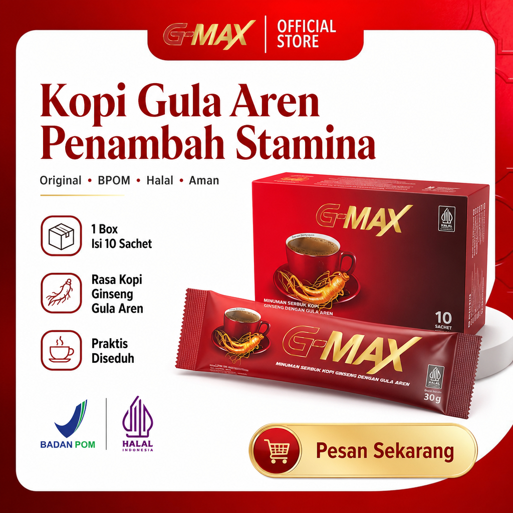 Kopi Ginseng G-MAX 3 Sachet - Menambah Energi dan Stamina Pria, Menggunakan Ginseng dan Gula Aren