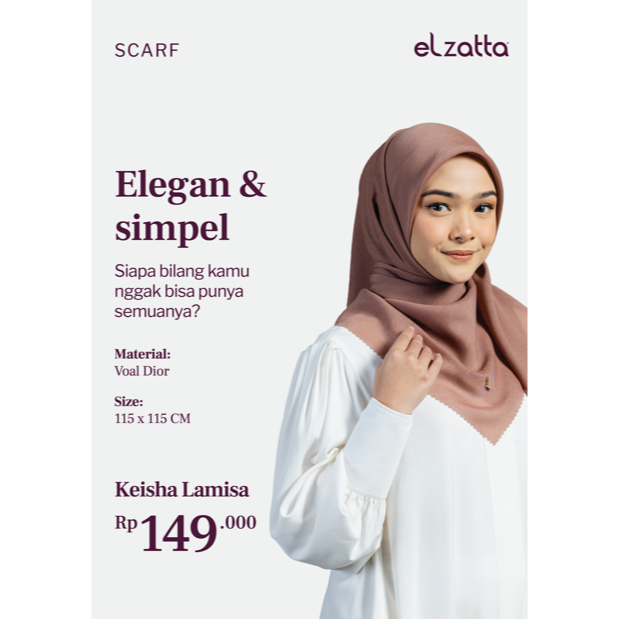 Jilbab Elzatta Segi Empat polos Elzatta Keisha Lamisa