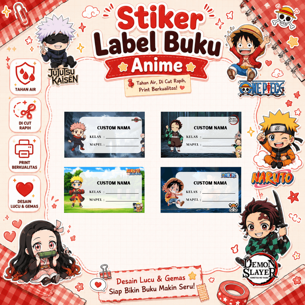 40 Pcs Stiker Label Nama Buku Tulis - Stiker Anime
