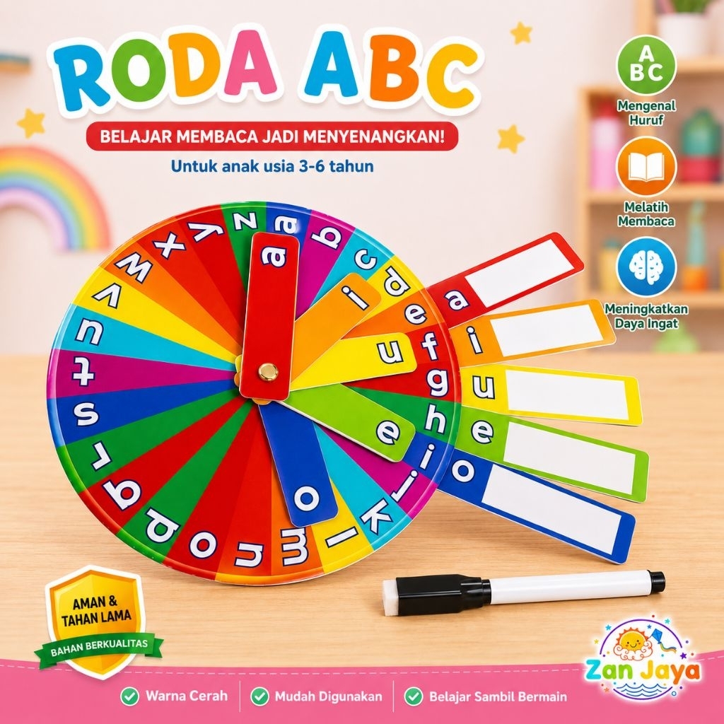 Roda ABC Belajar Membaca Anak | Mainan Edukasi Huruf & Suku Kata | PAUD TK Montessori