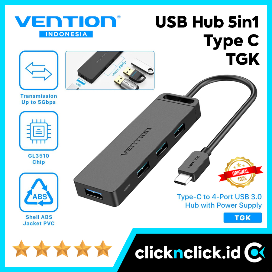 VENTION TGK - USB Hub 5in1 Type C to 4x USB3.0 + PD Micro USB B 5Gbps Power Delivery Multiport Split