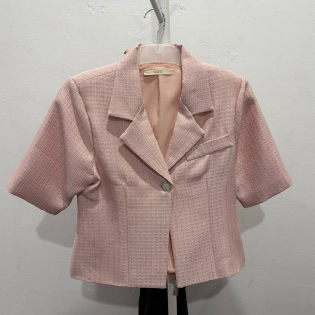her apparel pink cropped tweed blazer preloved