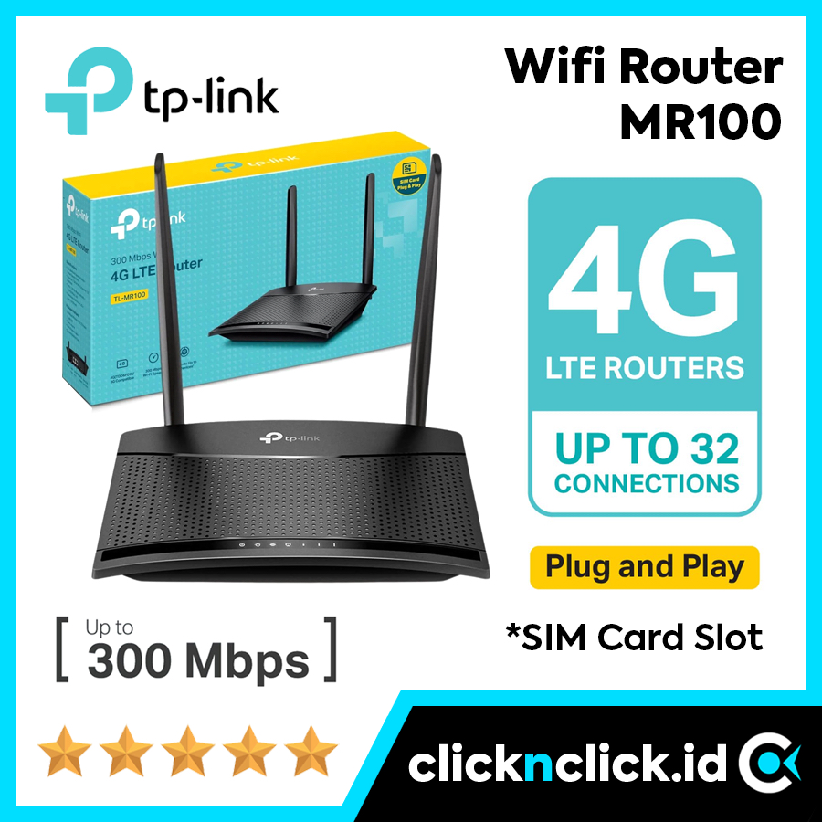 TPLINK TL-MR100 - Wifi Router 300Mbps Wireless N 4G LTE SIM Card Slot 2 Antenna Internet Network Acc