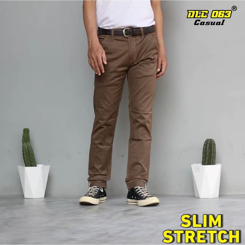 Celana Panjang Pria Slim Fit DLC063 / Celana Panjang Bahan Melar Tebal Halus