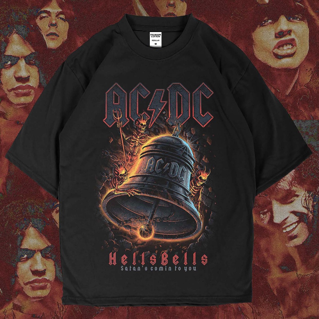 Kaos ACDC - HELLS BELLS Tshirt band metal baju Premium pria wanita
