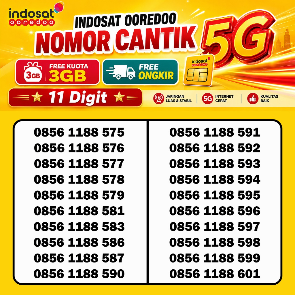 Nomor Cantik Indosat ooredoo 11 digit murah free kuota 3Gb