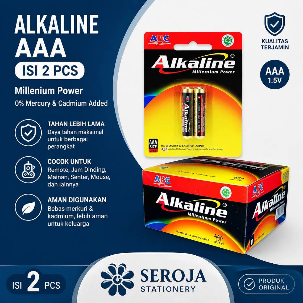 BATERAI ALKALINE AAA ISI 2 | BATERAI ABC ALKALINE A3 1 BOX ISI 24 PAD ( 2x24 )