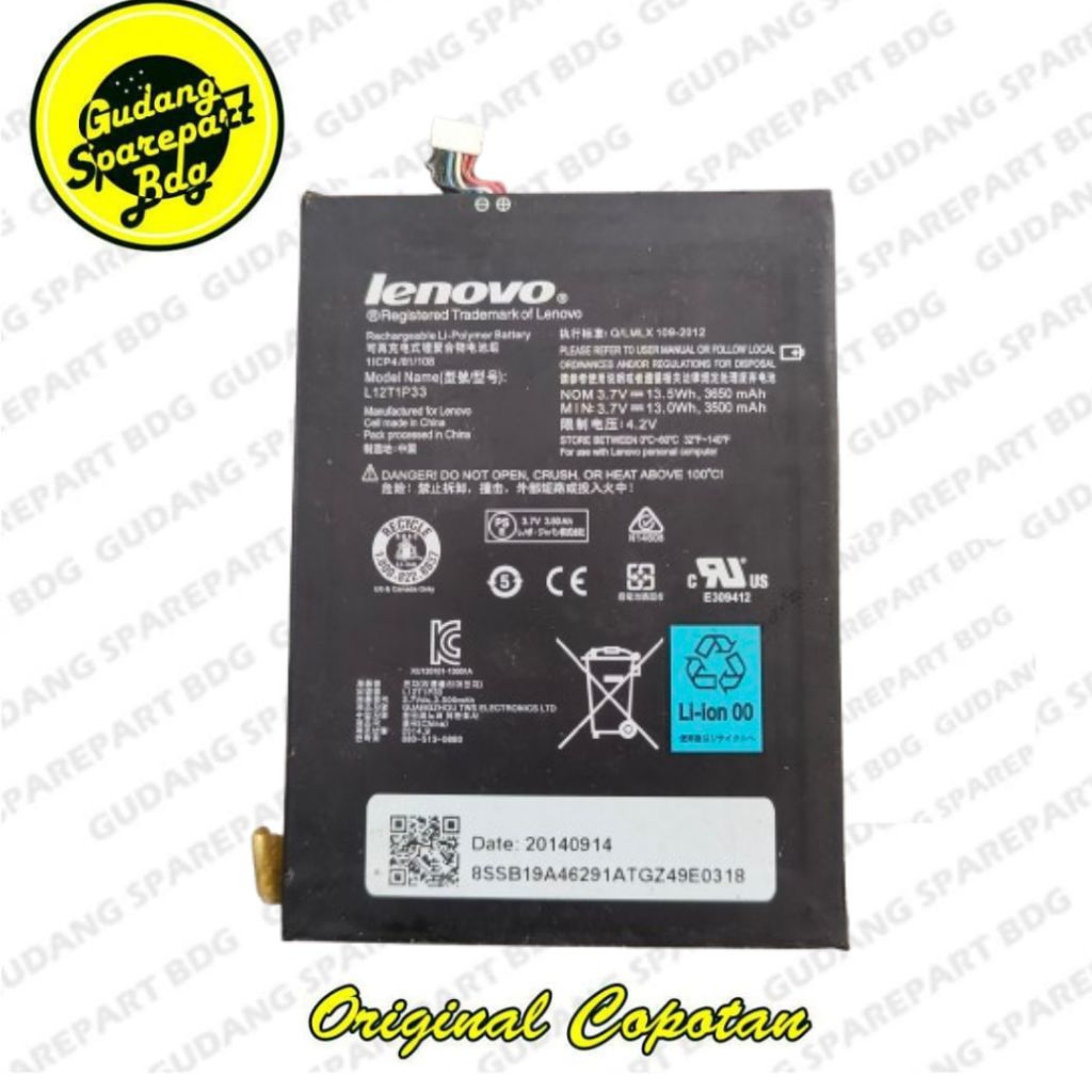 Baterai Lenovo L12T1P33 for Lenovo A1000 A3300 Idea Tab Second Original Copotan