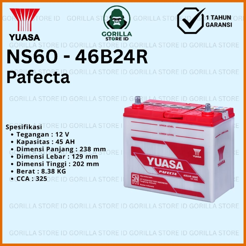 Baterai Aki Yuasa Pafecta  NS60 12V 45AH - 46B24R