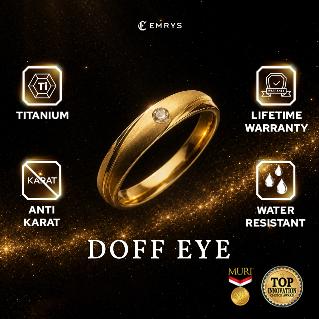 BUY 2 FREE 1 GIFT Emrys Ring DOFF EYE Aksesoris Real Titanium Anti Karat Couple Cincin Titanium Pria