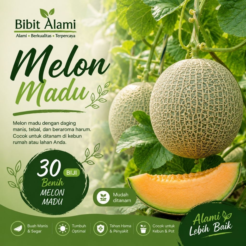 30 Benih Melon Madu Premium Bibit Melon Madu Benih Buah Melon Sweet Honey Melon Benih Melon Unggul M