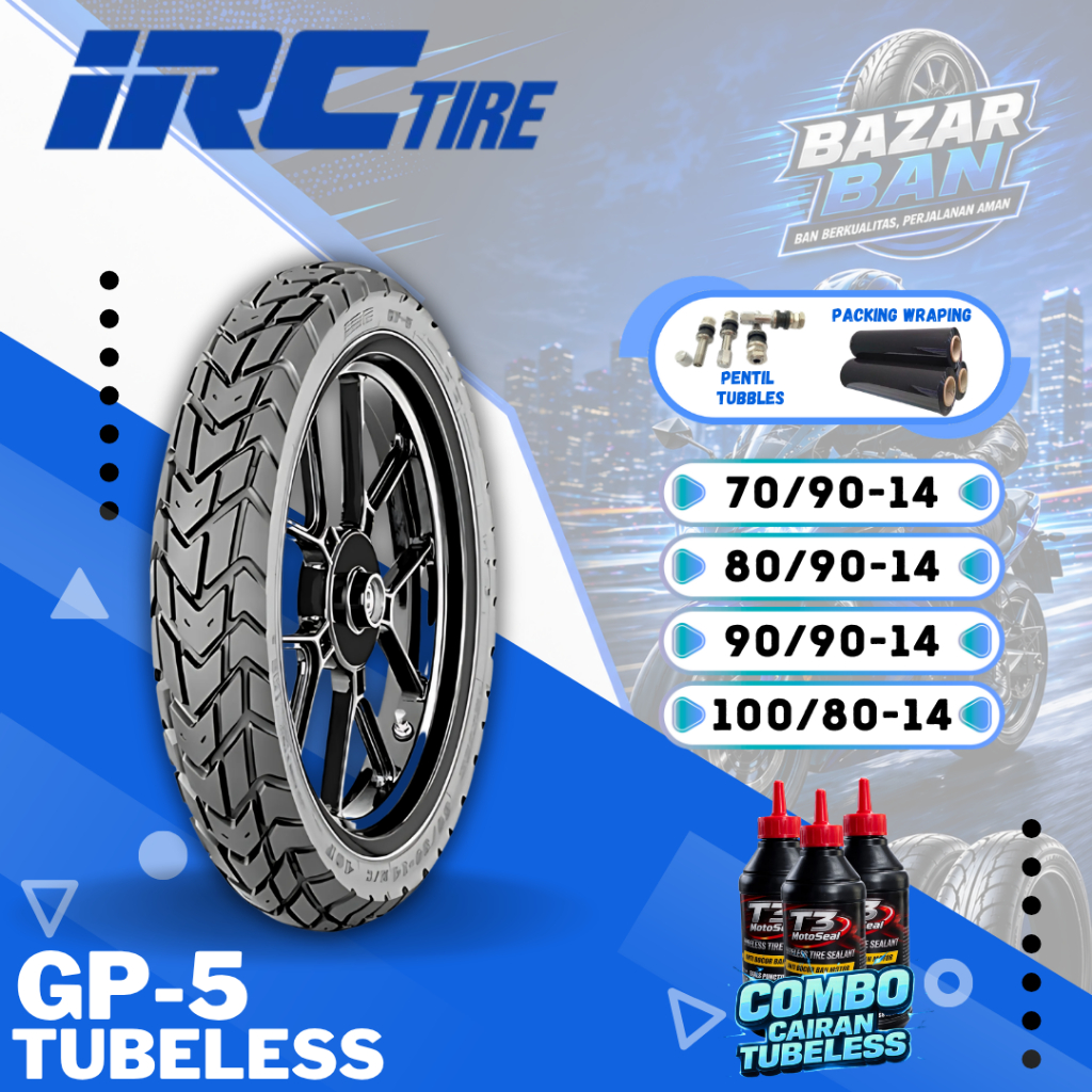 (PRODUKSI TERBARU) BAN IRC GP5 TUBELESS RING 14 ( 70/90-14 / 80/90-14 / 90/90-14 / 100/80-14 ) / BAN