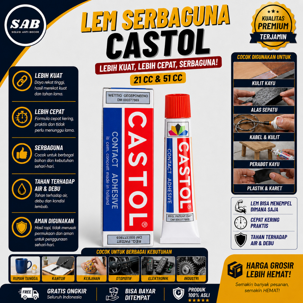 Lem Sepatu Bola / Castol Super Kuat Tahan Air Kuning / lem tas / lem karet / Kastol Buat Sendal Leng