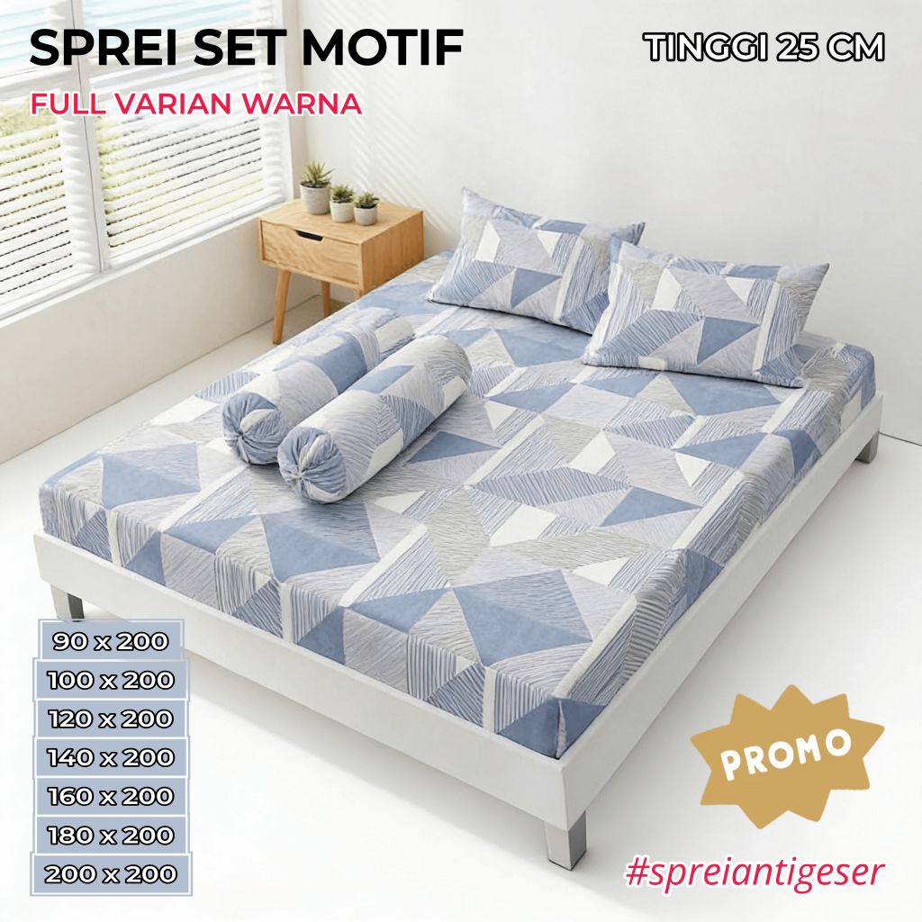 Sprei Set Motif Ukuran 100x200 & 200x200 Tinggi 25 cm Motif Terbaru