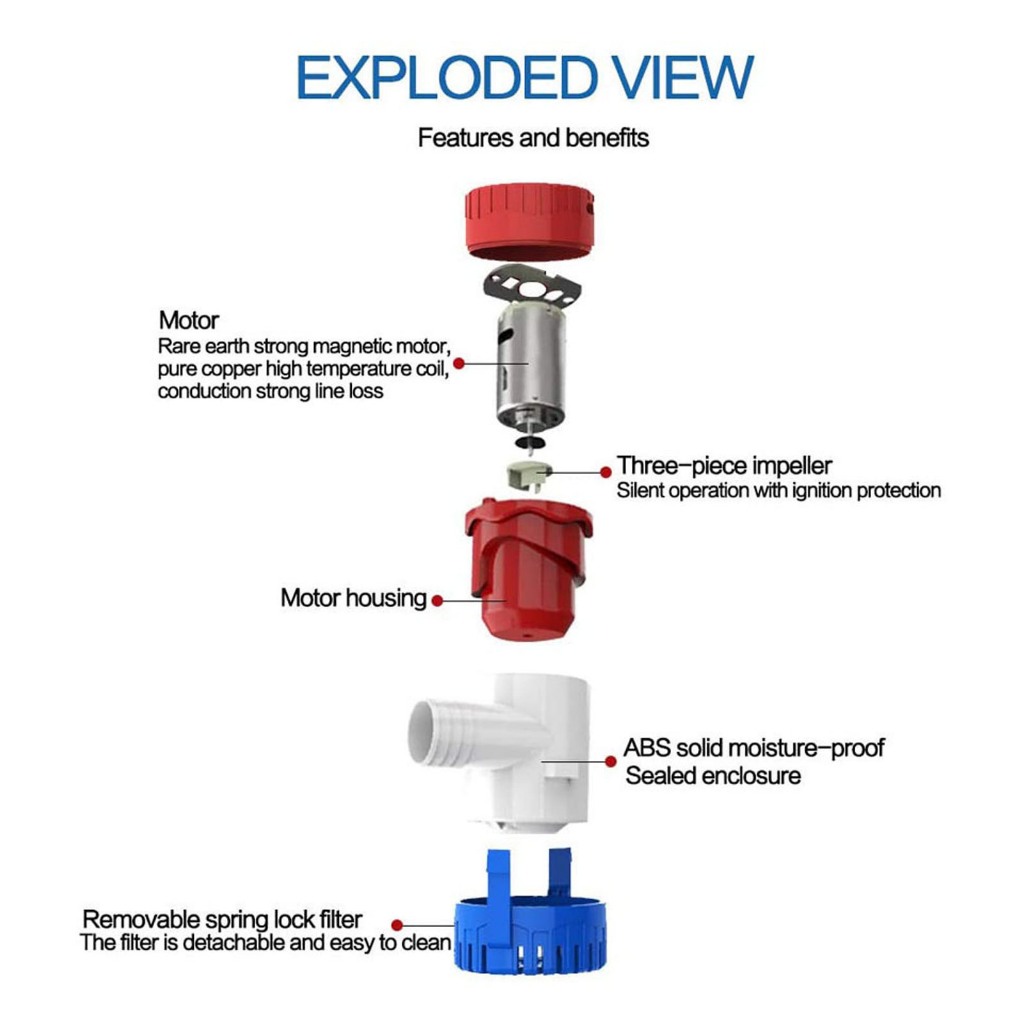 Pompa Air Celup Bilge Pump 1100Gph Dc 12V Submersible Pump Mini Serbaguna 1100Gph Marine Lambung