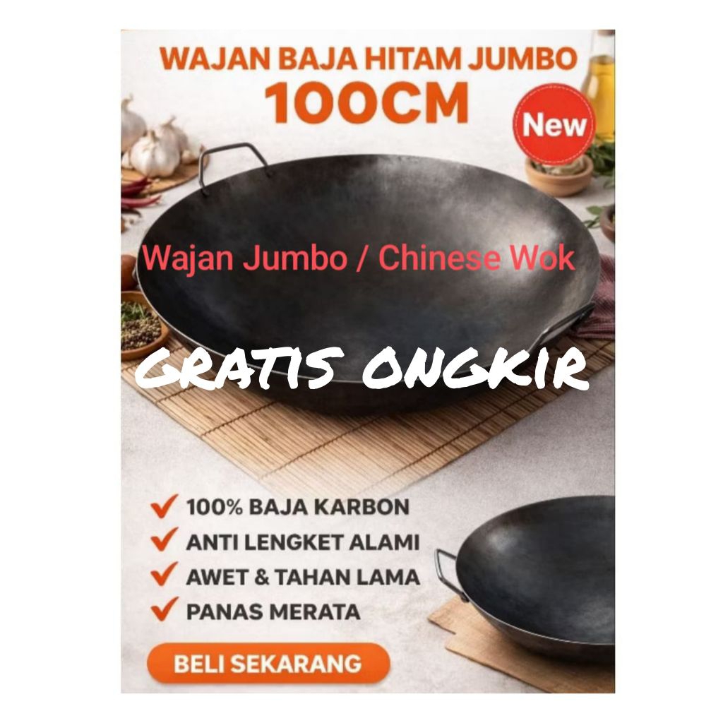 Wajan JUMBO Besar 100cm Chinese wok Plat Baja kuat awet