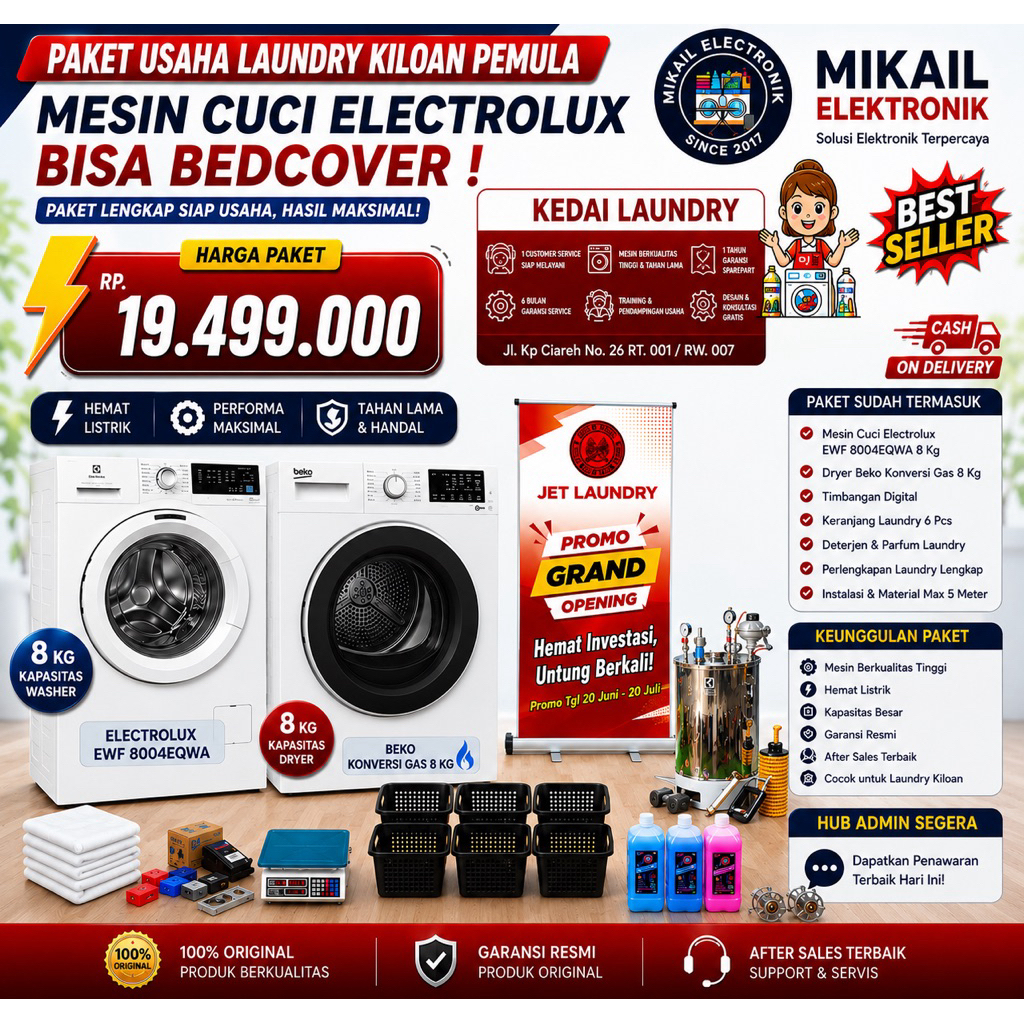 PAKET USAHA MESIN LAUNDRY PEMULA ELECTROLUX BEST SELLER