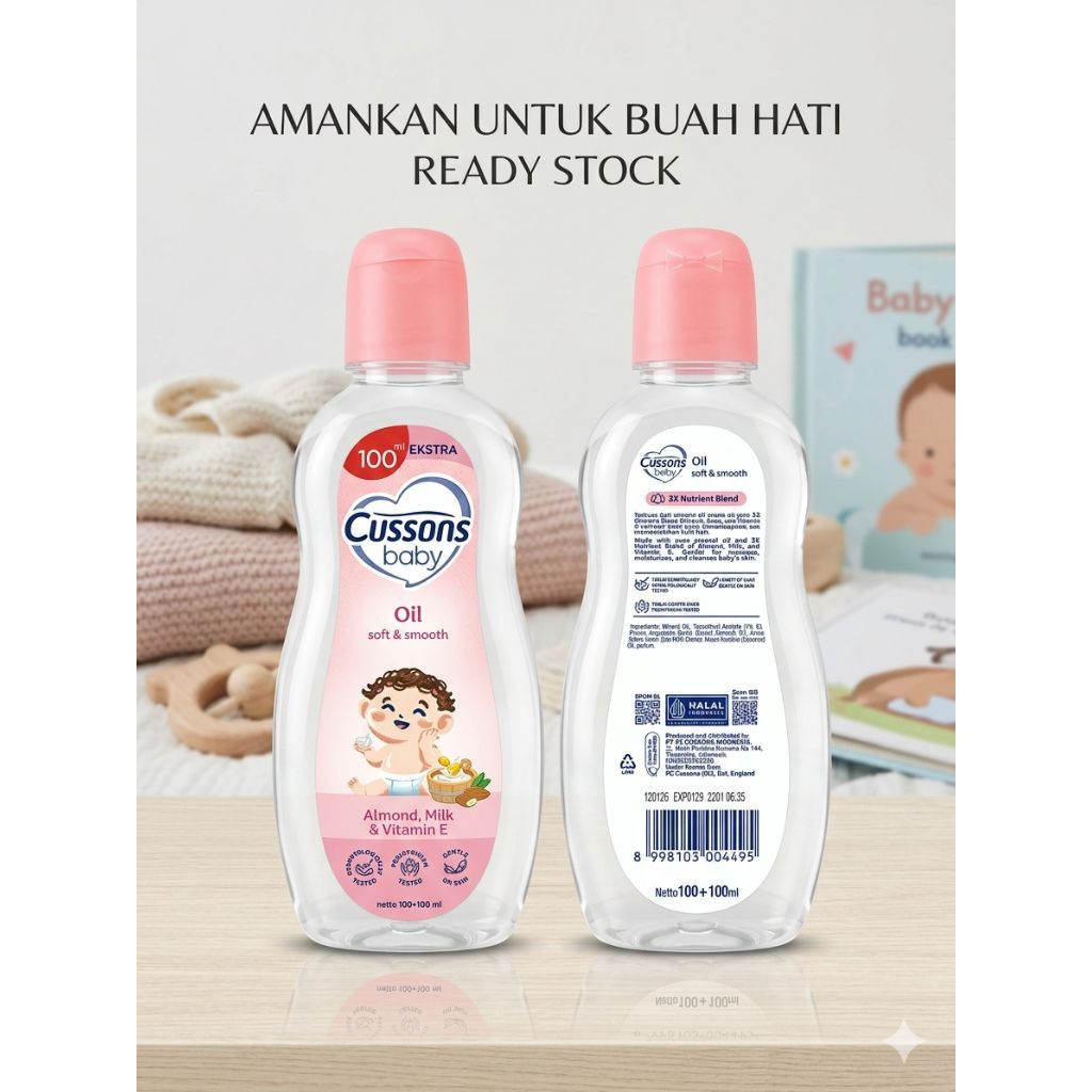 Cussons Baby Oil 100ml + 100ml Ekstra Isi - Varian Soft & Smooth / Mild & Gentle
