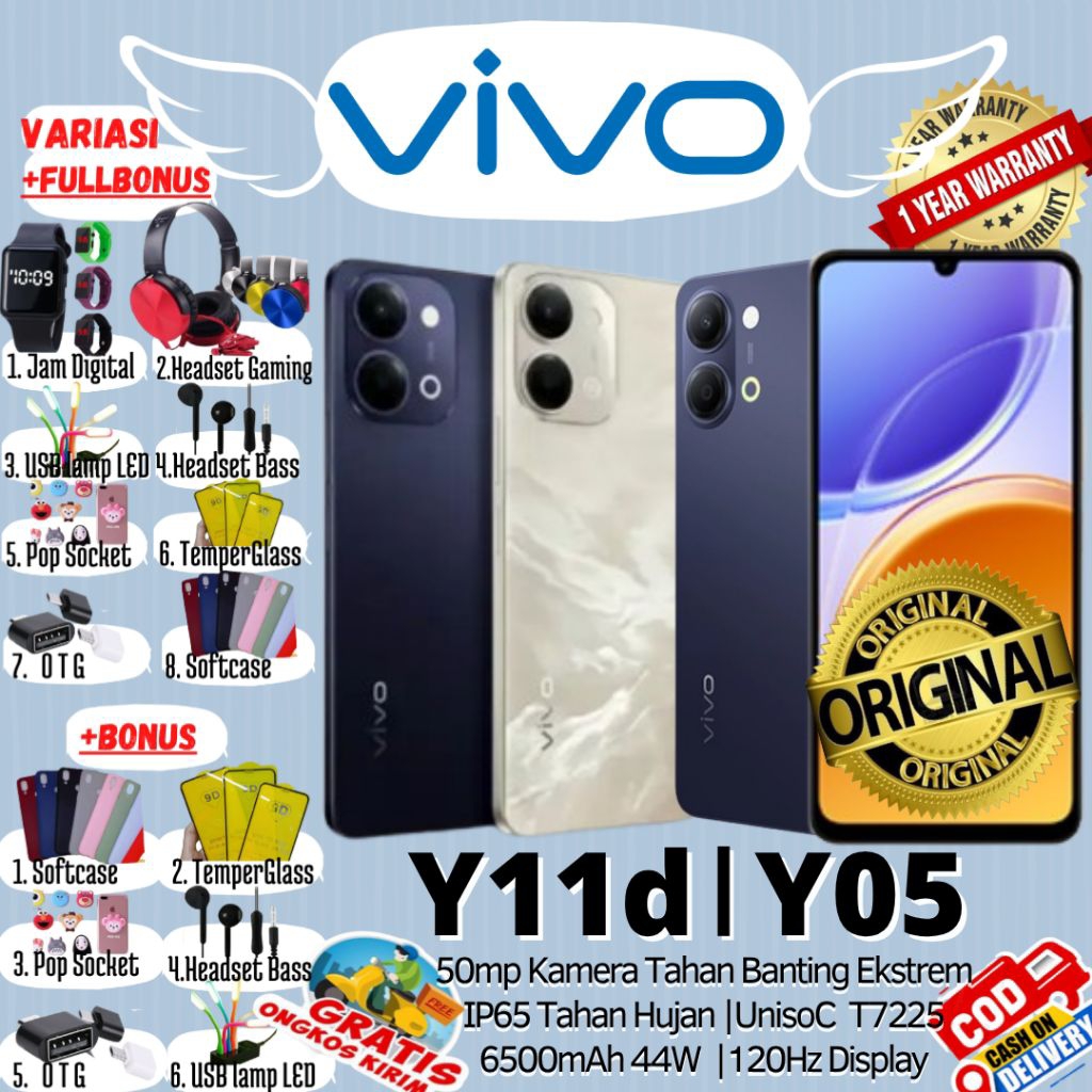 VIVO Y11d | VIVO Y05 4/128 - 4/64 Ram Upto 8GB - 50mp Kamera - Tahan Banting Tahan Hujan 100% ORI GA