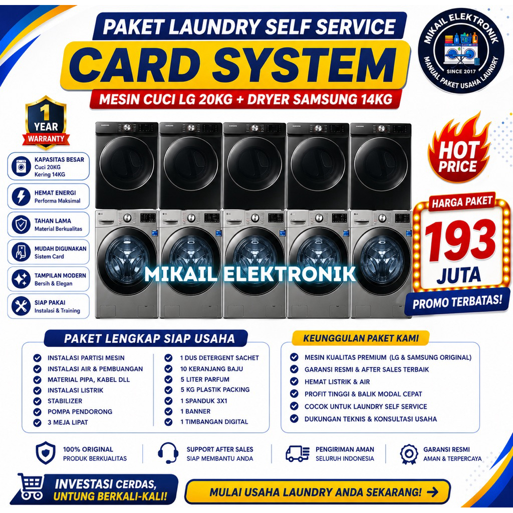 PAKET LAUNDRY PARTISI MESIN LG 20 KG DRYER SAMSUNG KOMERSIL