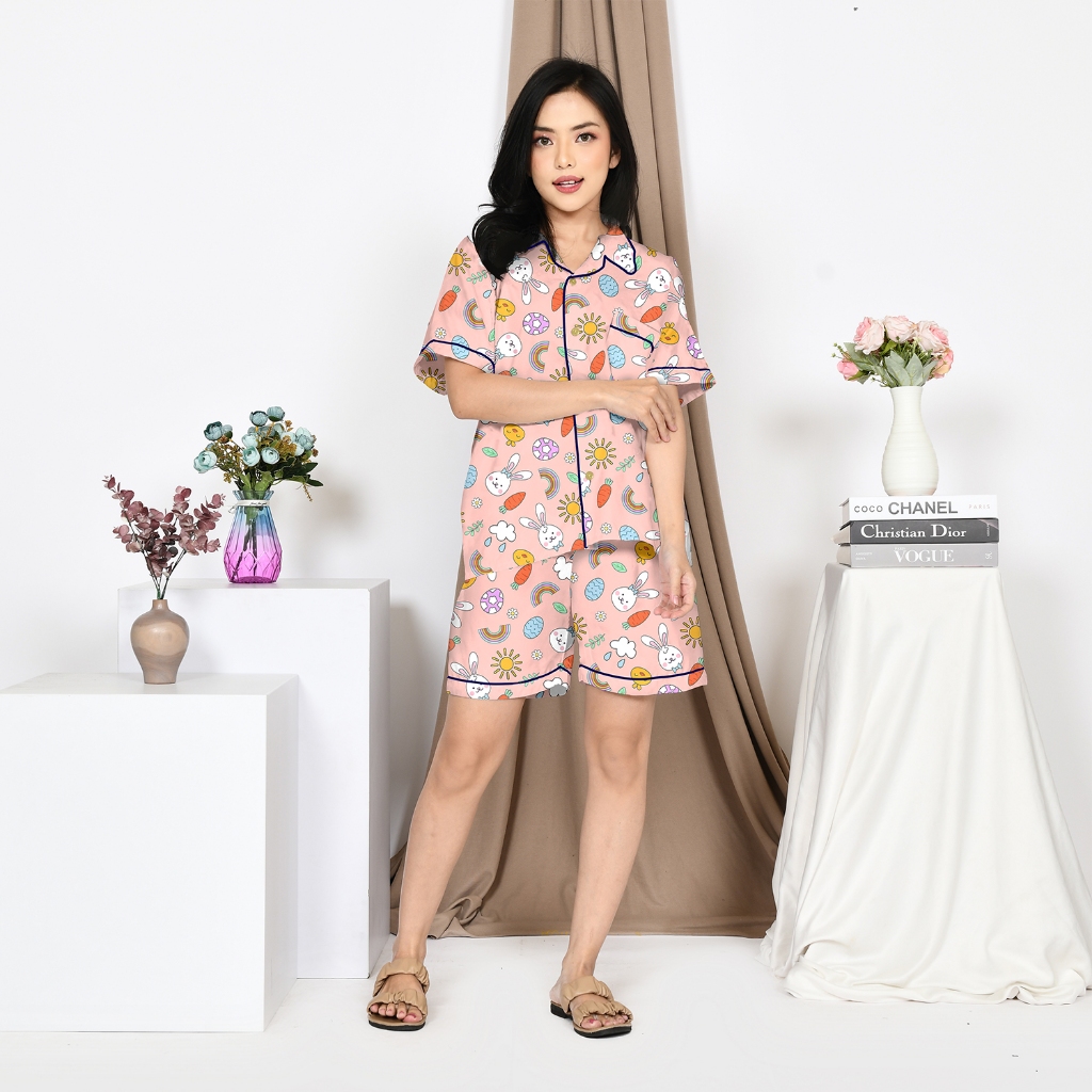 Nyenyak Piyama Wanita HP ( M, L, XXL ) Katun / Setelan Baju Tidur Celana Pendek Cewek Dewasa -1