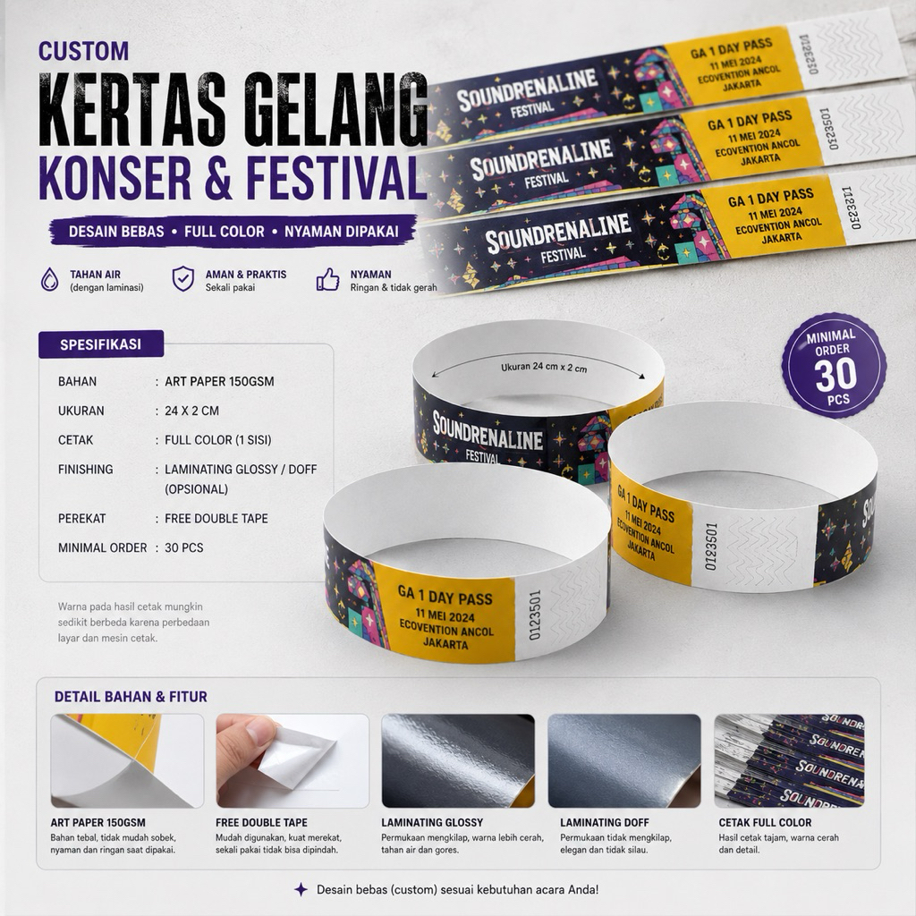 GELANG KONSER / TIKET KONSER / GELANG KONSER CUSTOM / TIKET KONSER KUSTOM