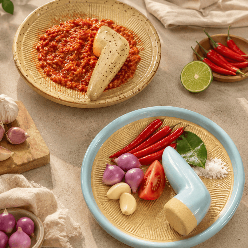Cobek Keramik SNI dan Uleg Keramik Kecil Asli 17 cm Estetik Set Cobek