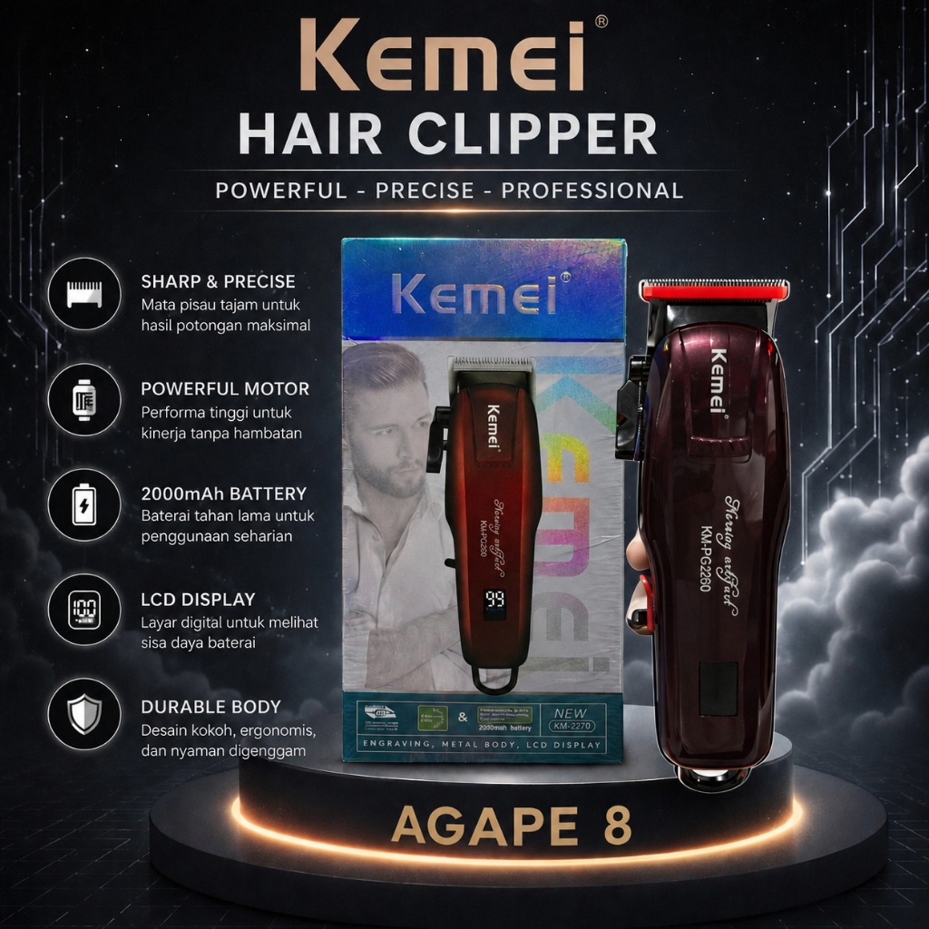 Kemei KM-PG2600 Strong Power Clipper - Alat Cukur Rambut Profesional Baterai 2000mAh