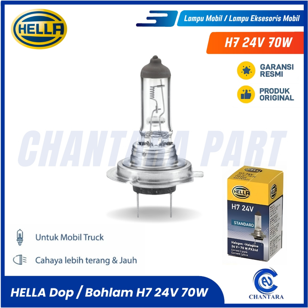 Hella Lampu Mobil Bohlam H7 24V 70W 1pcs - Lampu Aksesoris Mobil Premium Untuk Mobil Truk
