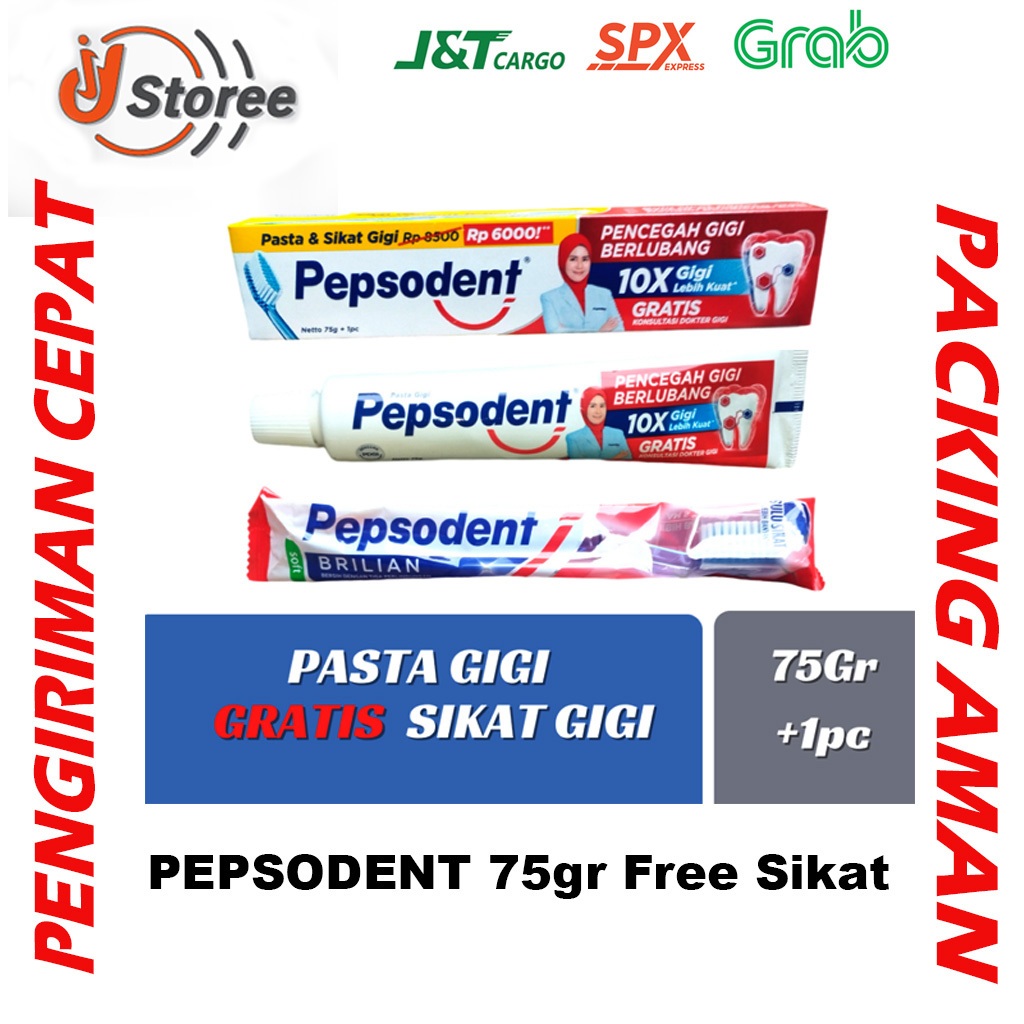 Pepsodent 75gr GRATIS Sikat Gigi, Gratis Ongkir