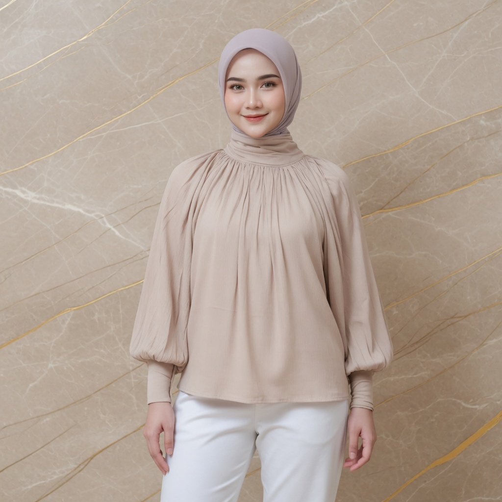 Blouse Rayon Twill Premium Atasan Kemeja Wanita Lengan Balon Jatuh Dan Ringan Kekinian