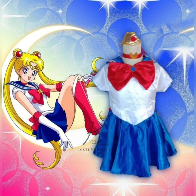 Sailormoon Biru Usagi Kostum Anime Sailor Moon Usagi Tsukino untuk Girl dan Dewasa