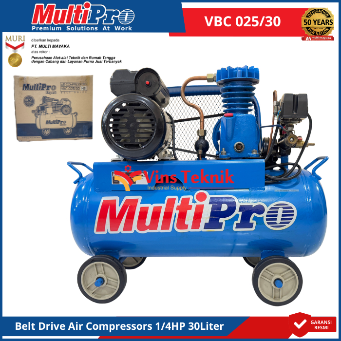 MULTIPRO VBC025/30 Mesin Kompresor Angin Belt Drive Air Compressors 1/4HP 30Liter VBC 025/30