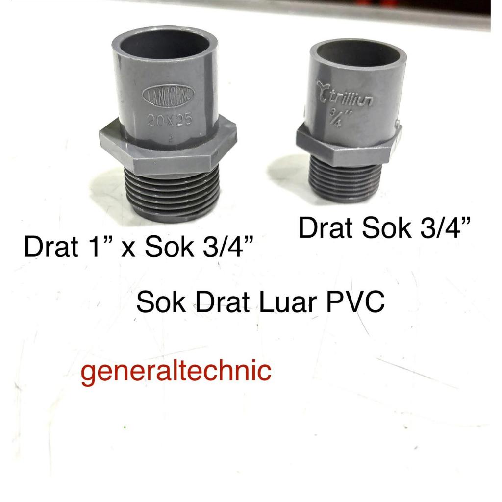Sok Pipa PVC Drat Luar 1" x 3/4" / 3/4" x 3/4" Sok Drat Luar PVC Shock PIpa Drat Luar