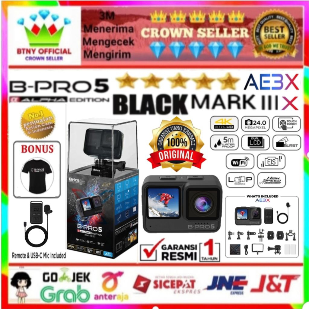 Brica B-Pro5 Alpha Edition Mark IIIX (AE3) EIS -Free T-Shirt-BRO5 Action Cam 4K - BPRO 5 Action Came