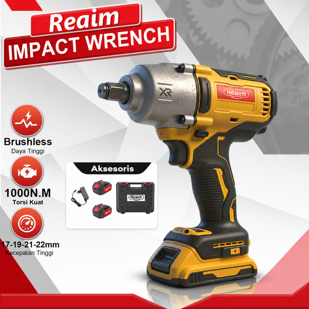 Reaim Impact Wrench Brushless 1000N/M bor baterai bor listrik impact baterai