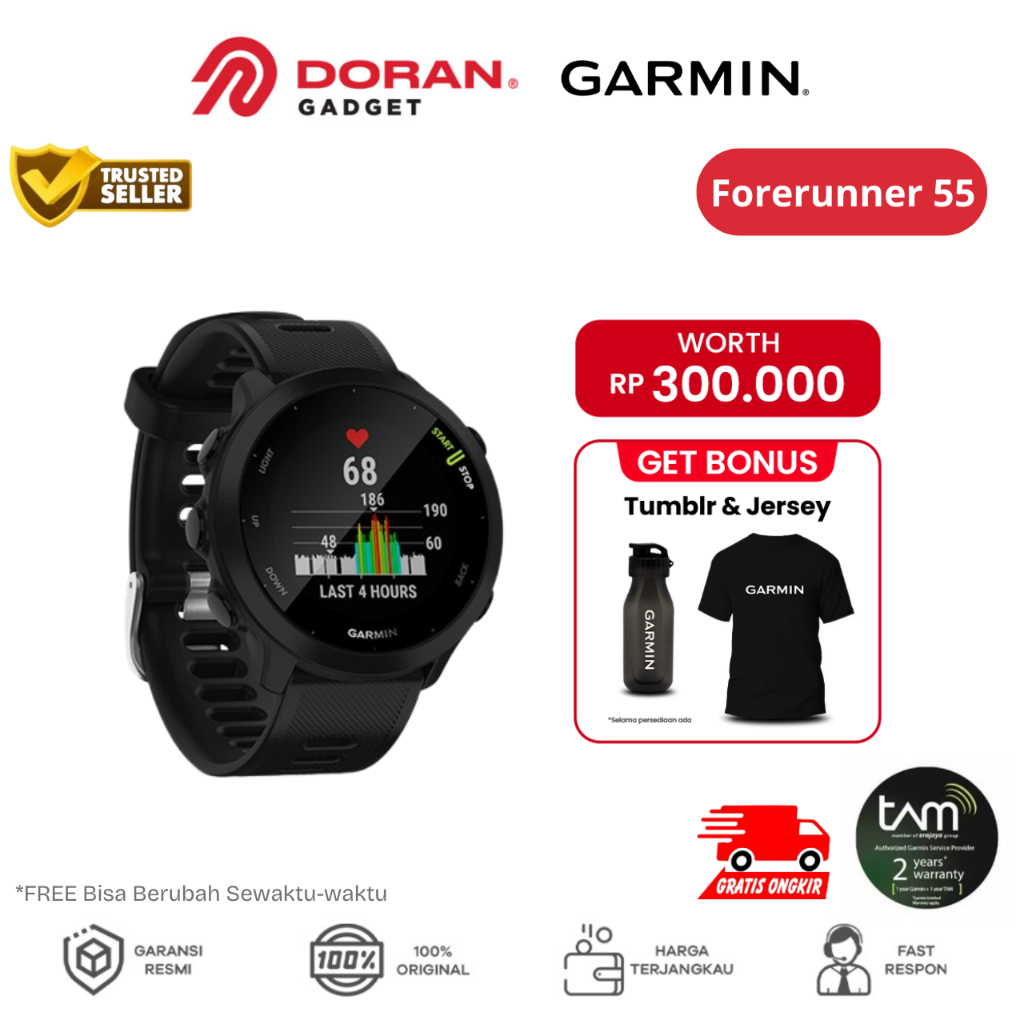 Garmin Forerunner FR 55 FR55 Black | White | Aqua | Monterra Grey - Garansi TAM 2 Tahun
